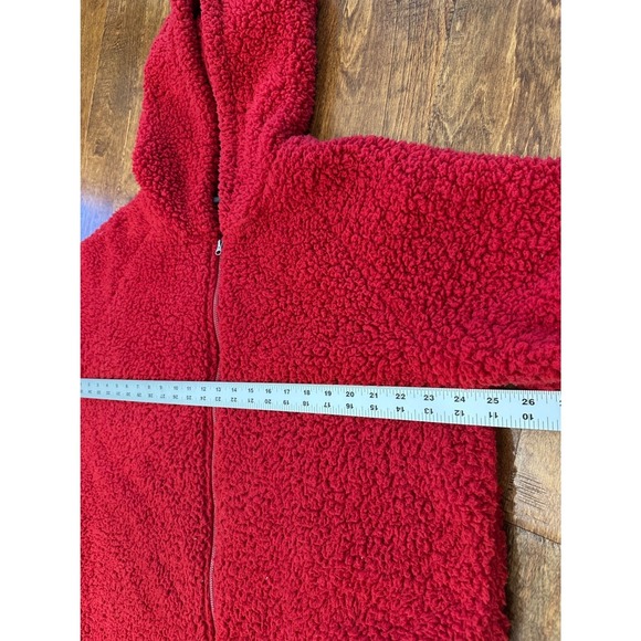 Eddie Bauer Plush Camp Suit Hooded Jumpsuit Sz L Sherpa Fleece Red Teddy Bear - Picture 8 of 15